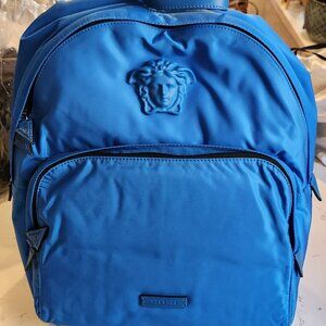 Versace La Medusa nylon backpack in blue.